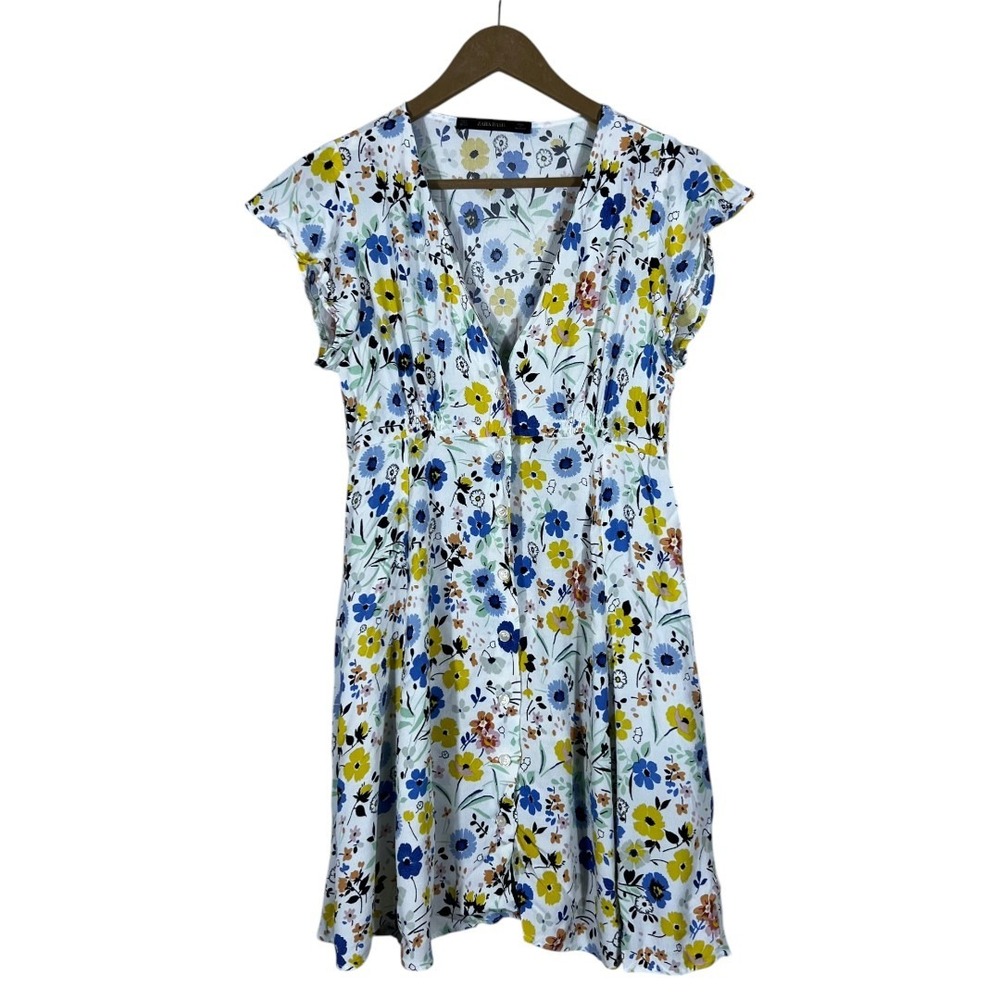 Zara Basic Floral Print Button Front Mini Dress W… - image 1
